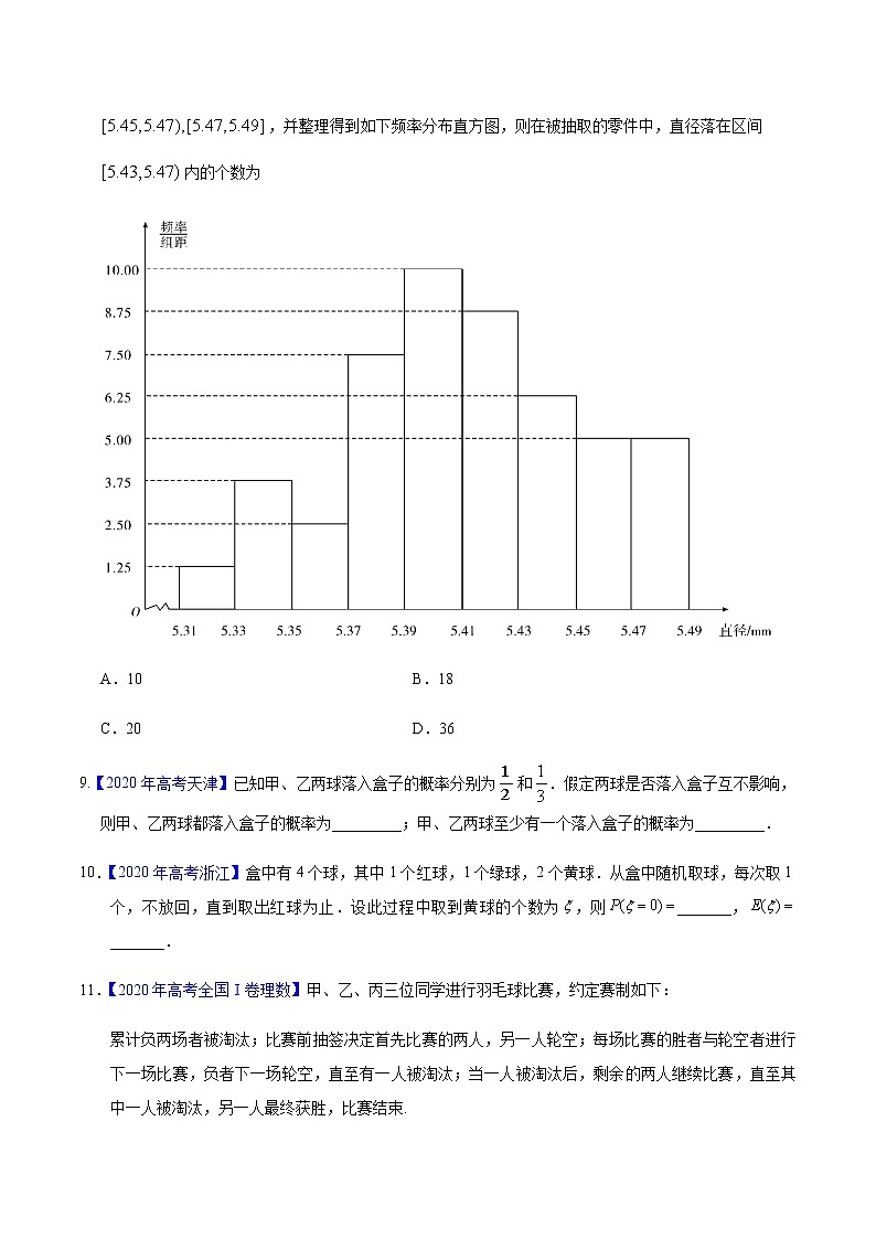 专题09 概率与统计——2020年高考真题和模拟题理科数学分项汇编03
