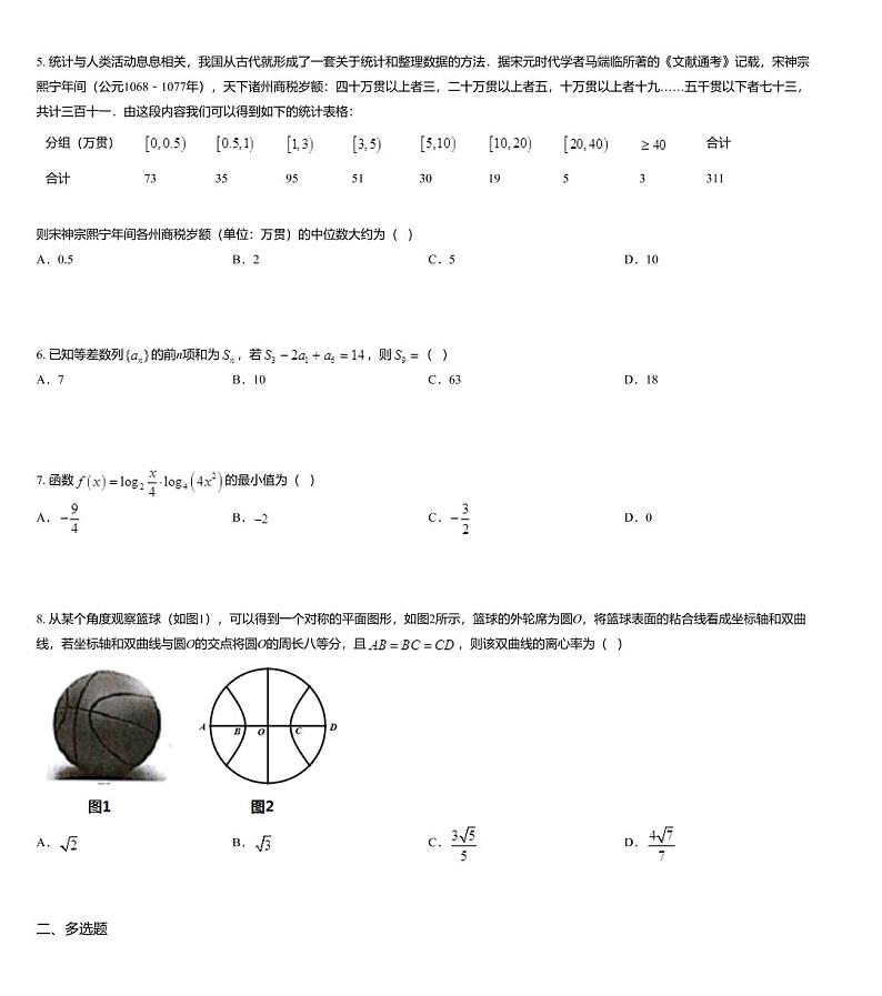 海南省2020届高三年级第五次模拟考试数学试题第2页
