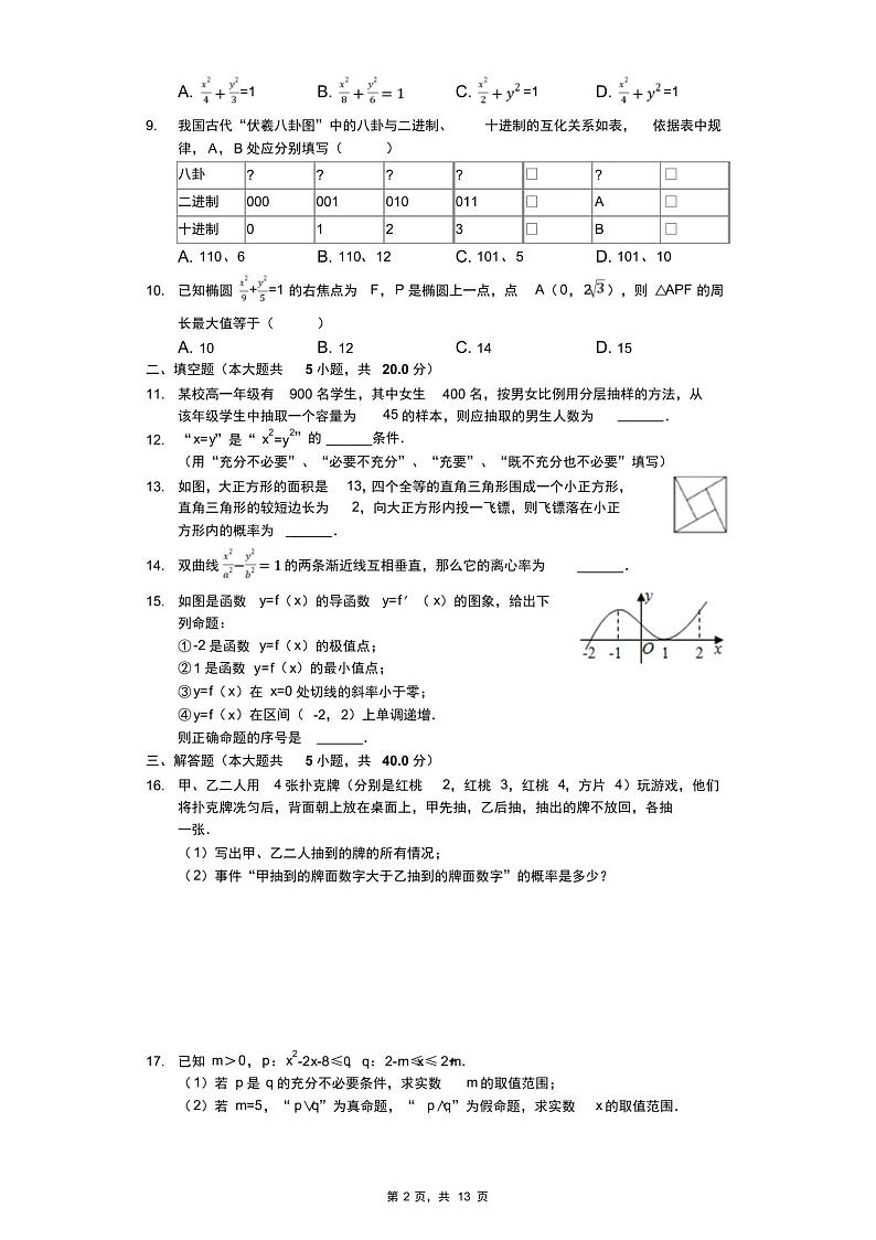 2018-2019学年贵州省贵阳市高二(上)期末数学试卷(文科)02