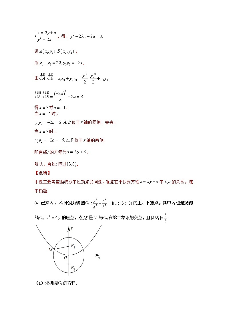 专题14：2020-2021学年高二年级数学上学期期末复习通关秘笈直线与抛物线的位置关系解析版03