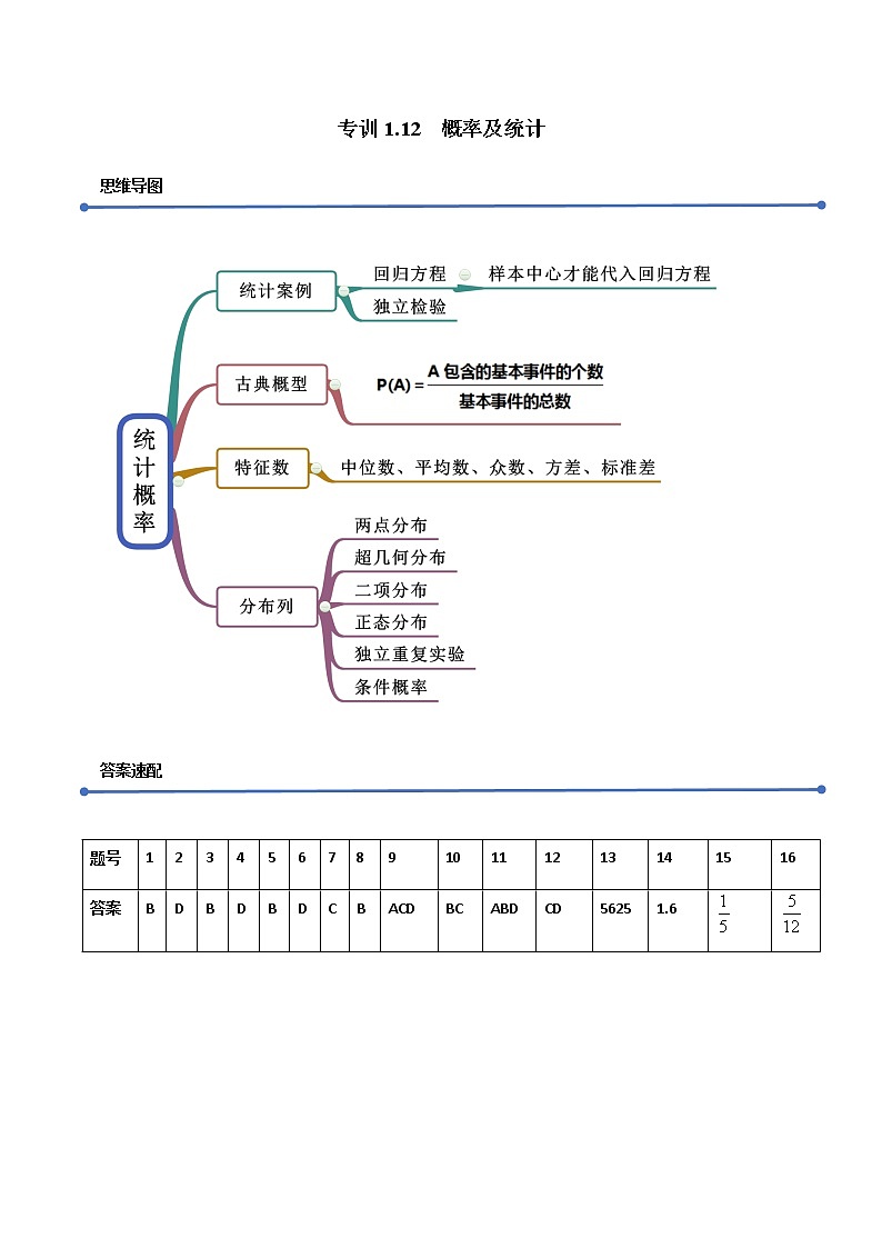 专训1.12 概率及统计（新高考地区专用）（解析版）第1页