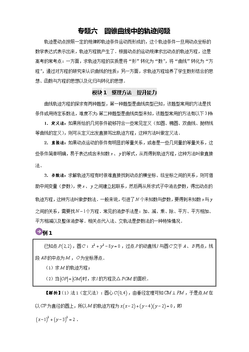 专题06 圆锥曲线中的轨迹问题-2020高考数学尖子生辅导专题01
