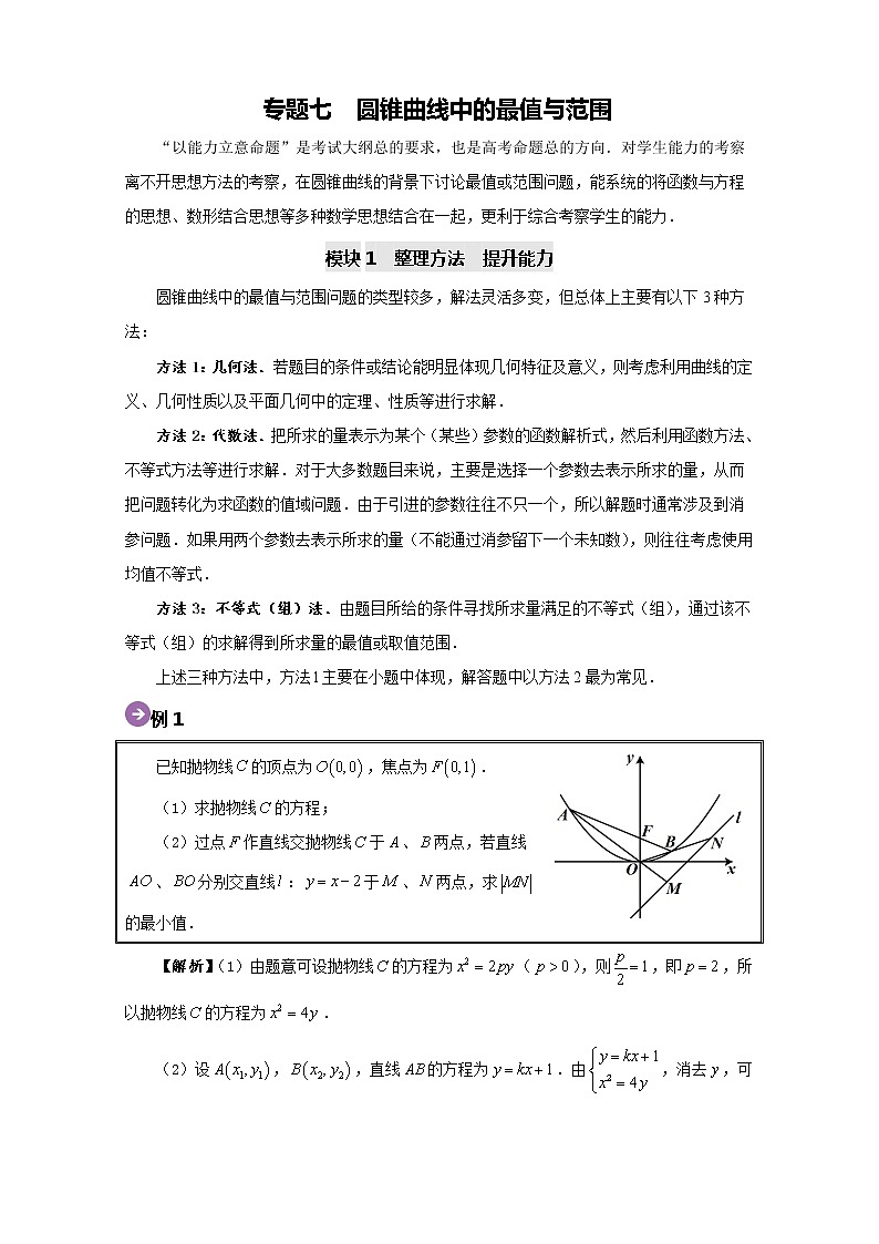 专题07 圆锥曲线中的最值与范围-2020高考数学尖子生辅导专题01