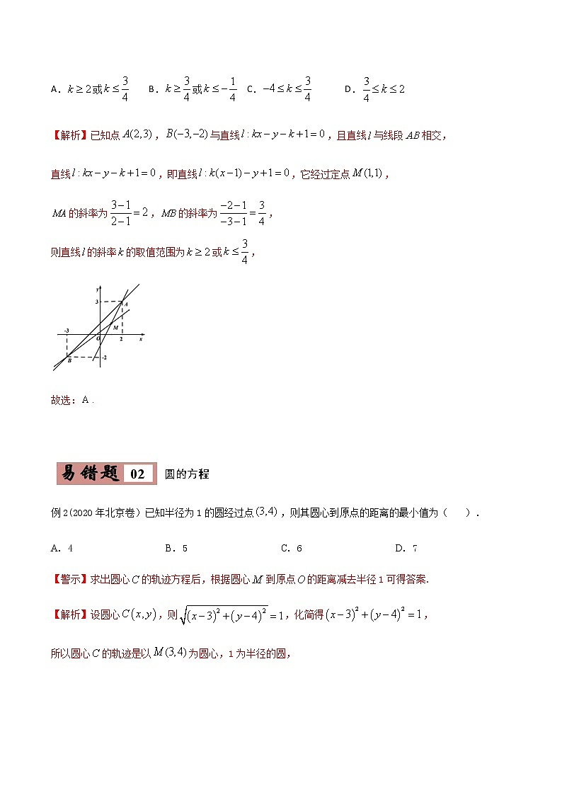 备战2021年高考数学（理）一轮复习 易错点11  直线和圆 学案03