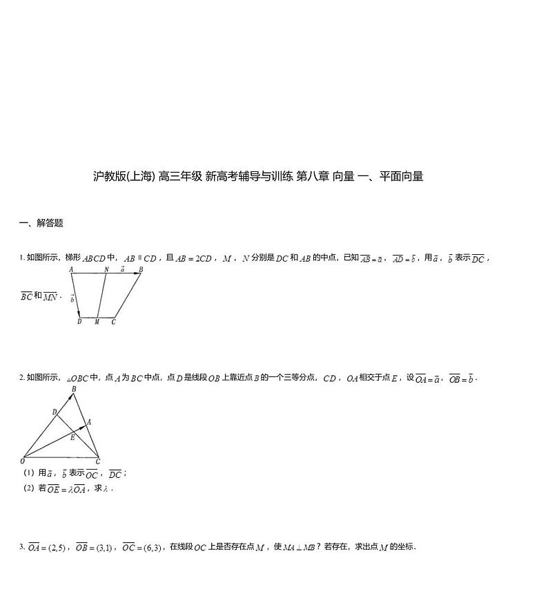 沪教版(上海) 高三年级 新高考辅导与训练 第八章 向量 一、平面向量第1页