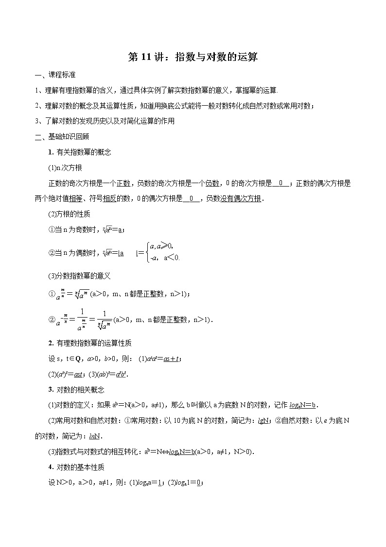 第11讲 指数与对数的运算（原卷版）第1页