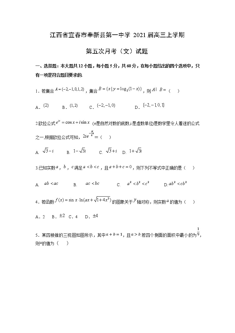 江西省宜春市奉新县第一中学2021届高三上学期第五次月考 文科数学试题（Word版，含答案）01