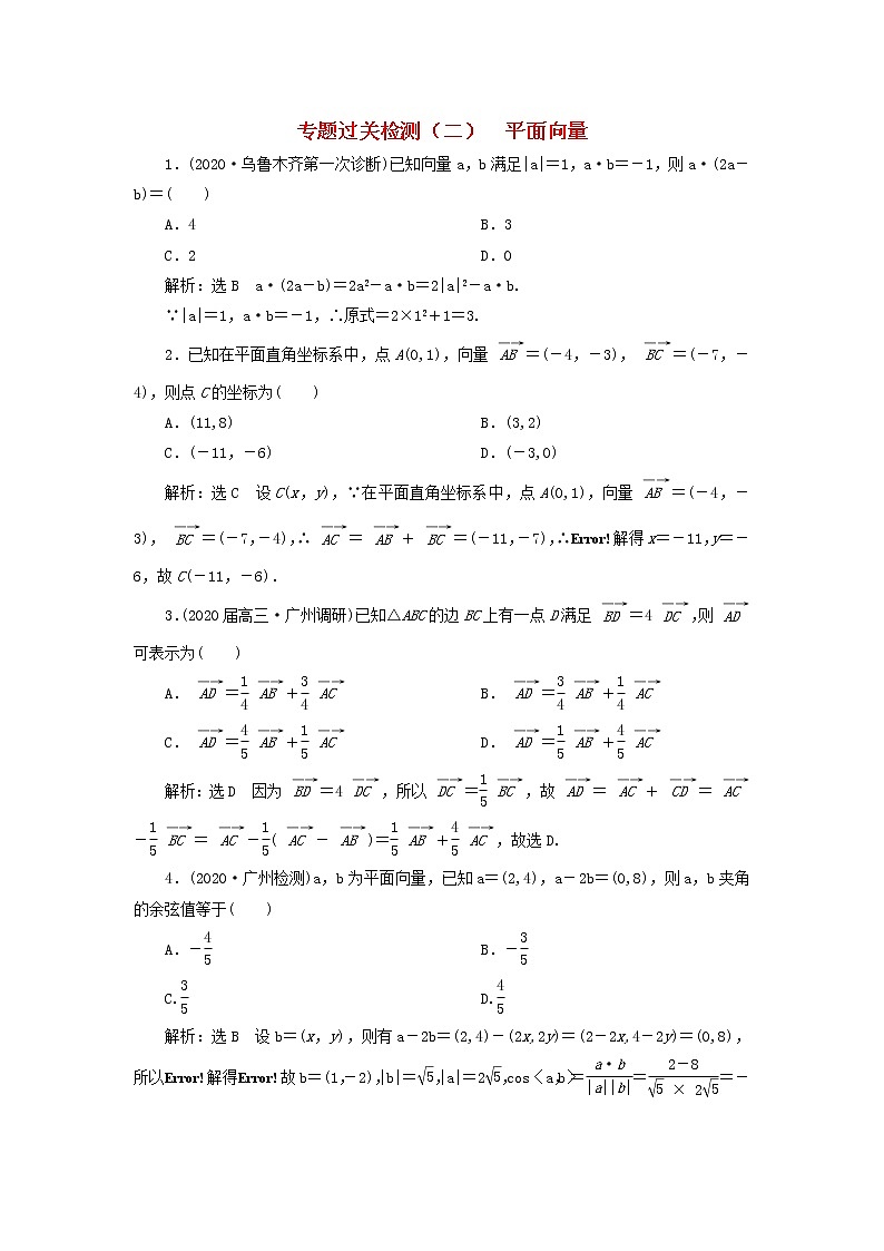 2021届二轮复习   平面向量文  作业（全国通用） 练习01