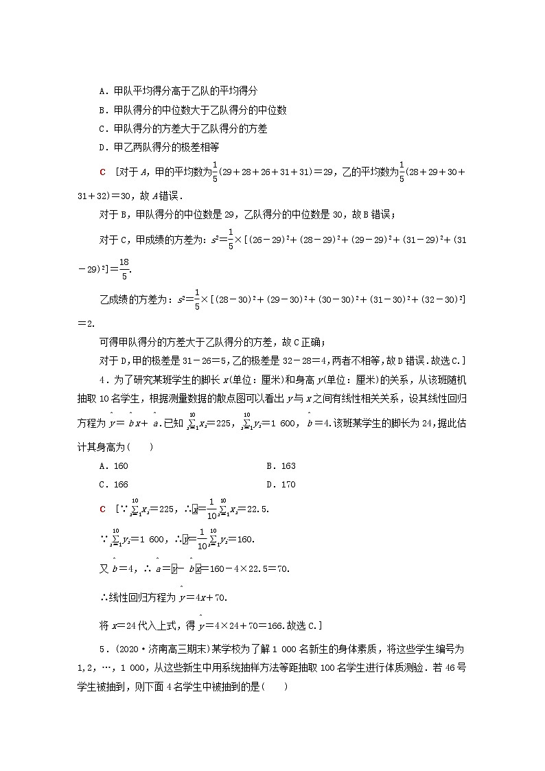 2021届二轮复习     统计与统计案例理 作业（全国通用） 练习02