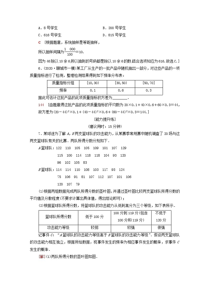 2021届二轮复习     统计与统计案例理 作业（全国通用） 练习03