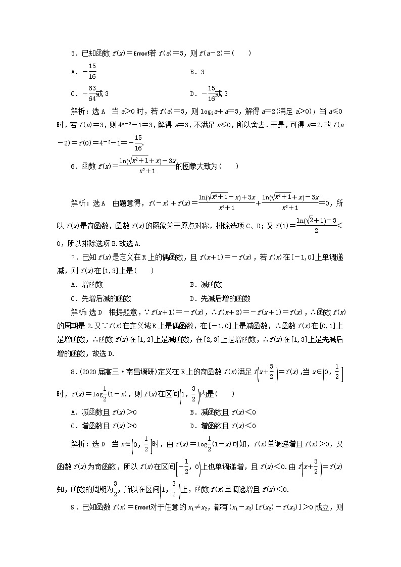 2021届二轮复习    小题考法专训八函数的图象与性质 作业（全国通用）02