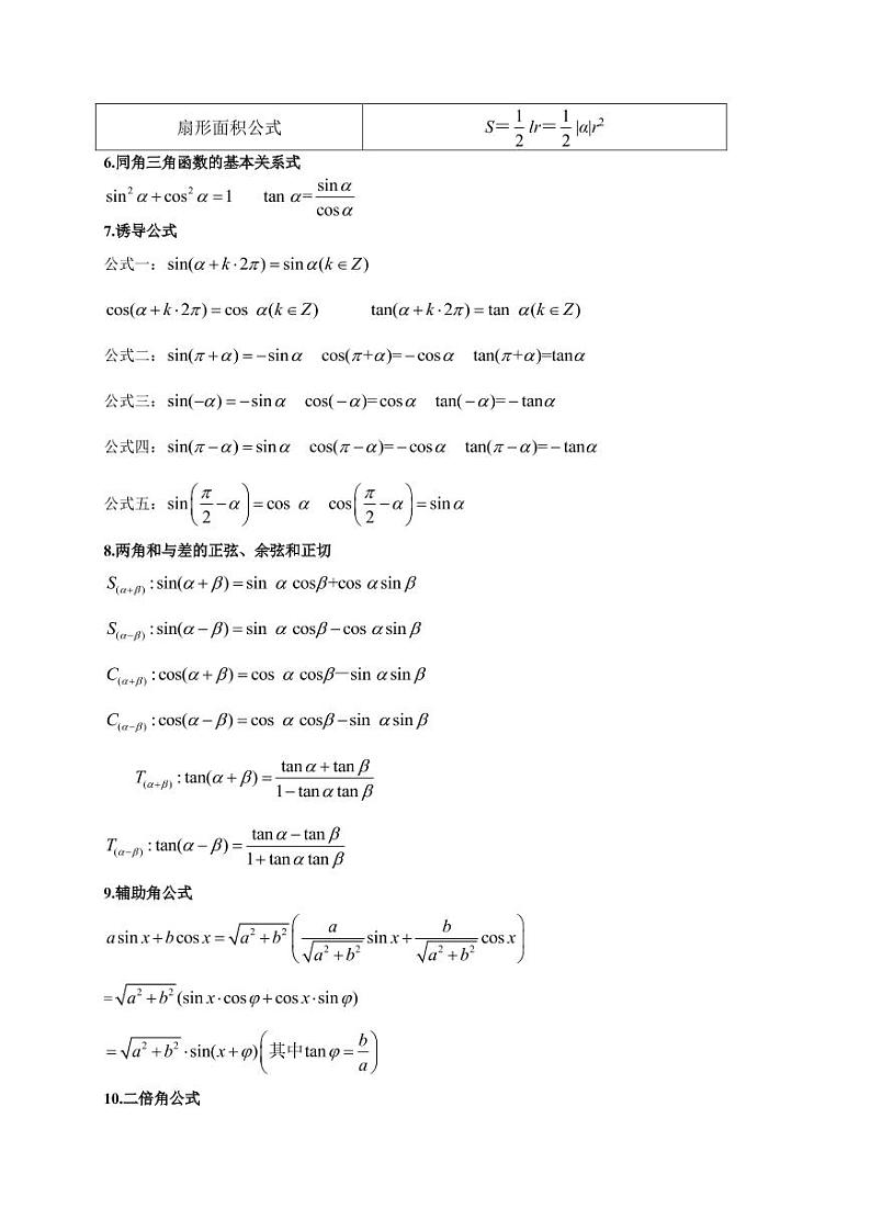 学考考前必备1 必记公式归纳-备战2020年冬季山东省高中数学学业水平考试（考前全攻略）02