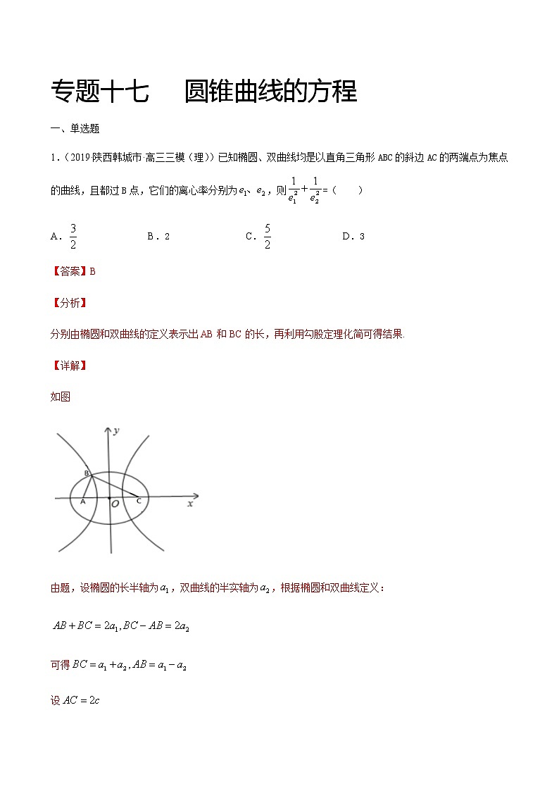 专题十七   圆锥曲线的方程-2021届高三《新题速递•数学》12月刊（江苏专用 适用于高考复习）01