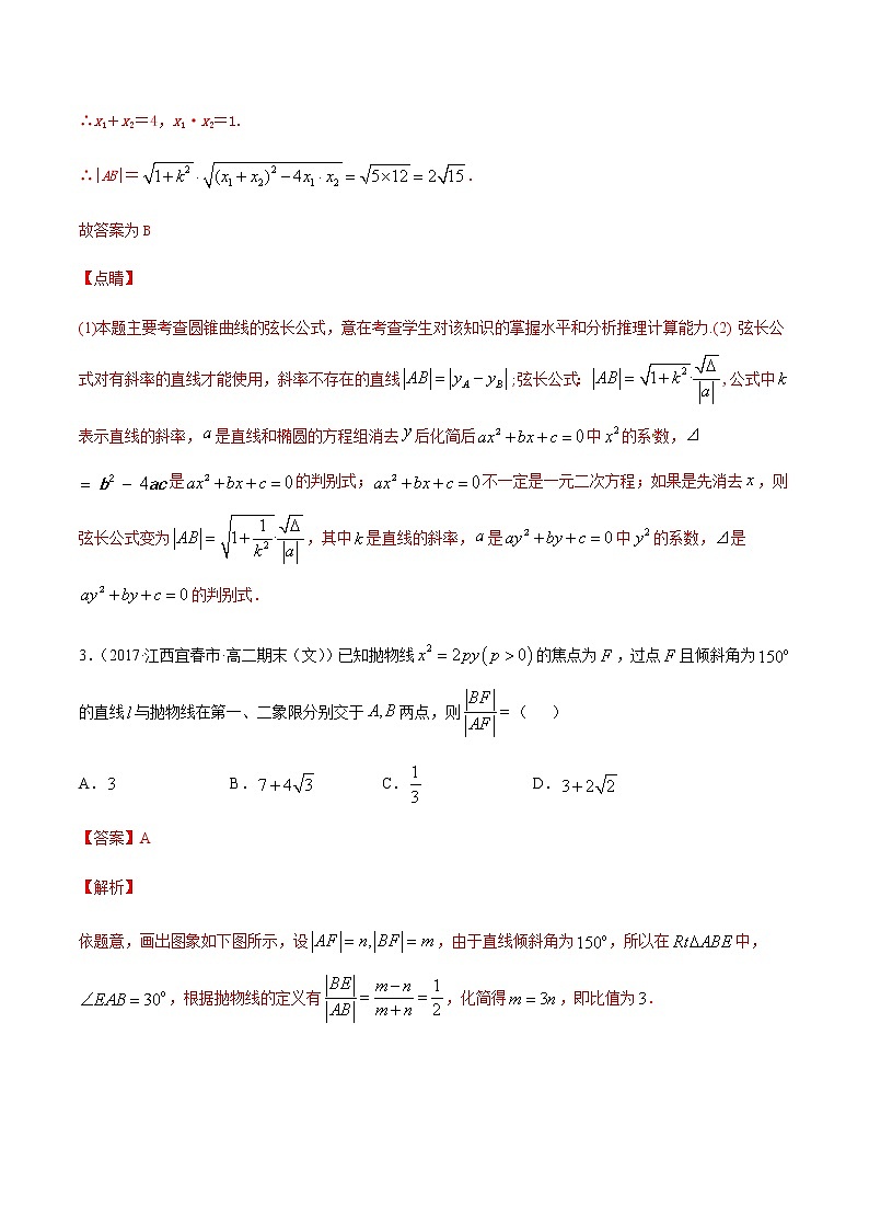 专题十七   圆锥曲线的方程-2021届高三《新题速递•数学》12月刊（江苏专用 适用于高考复习）03