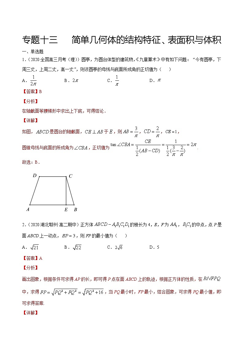 专题十三 简单几何体的结构特征、表面积与体积-2021届高三《新题速递•数学》12月刊（江苏专用 适用于高考复习）01