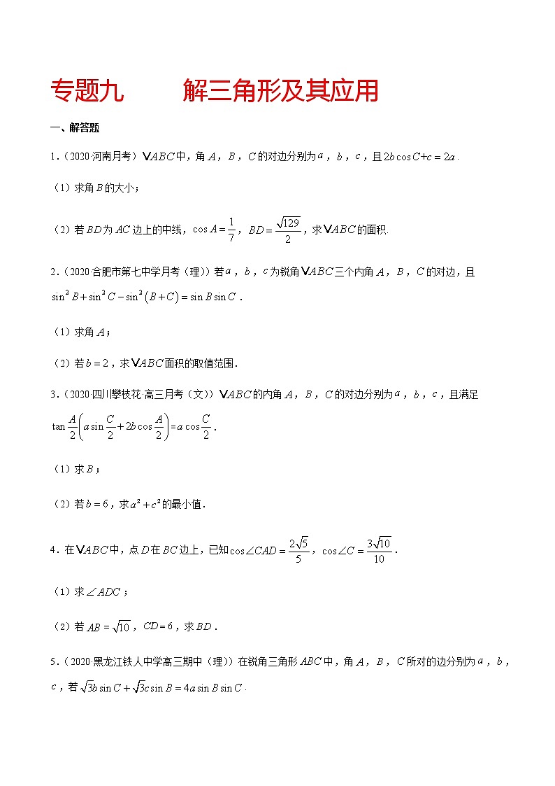 专题九 解三角形及其应用-2021届高三《新题速递•数学》11月刊（江苏专用 适用于高考复习）01