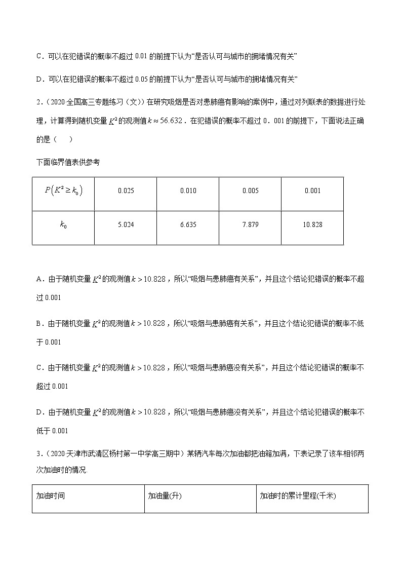 专题8.2 独立性检验-2021年高考数学（文）尖子生培优题典（原卷版）第2页