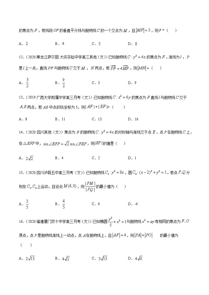 专题7.4 抛物线性质应用-2021年高考数学（文）尖子生培优题典03