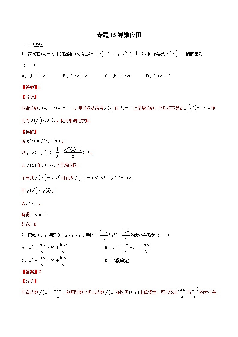 专题15 导数的应用（解析版）-2021年高考冲刺之二轮专题精讲精析第1页