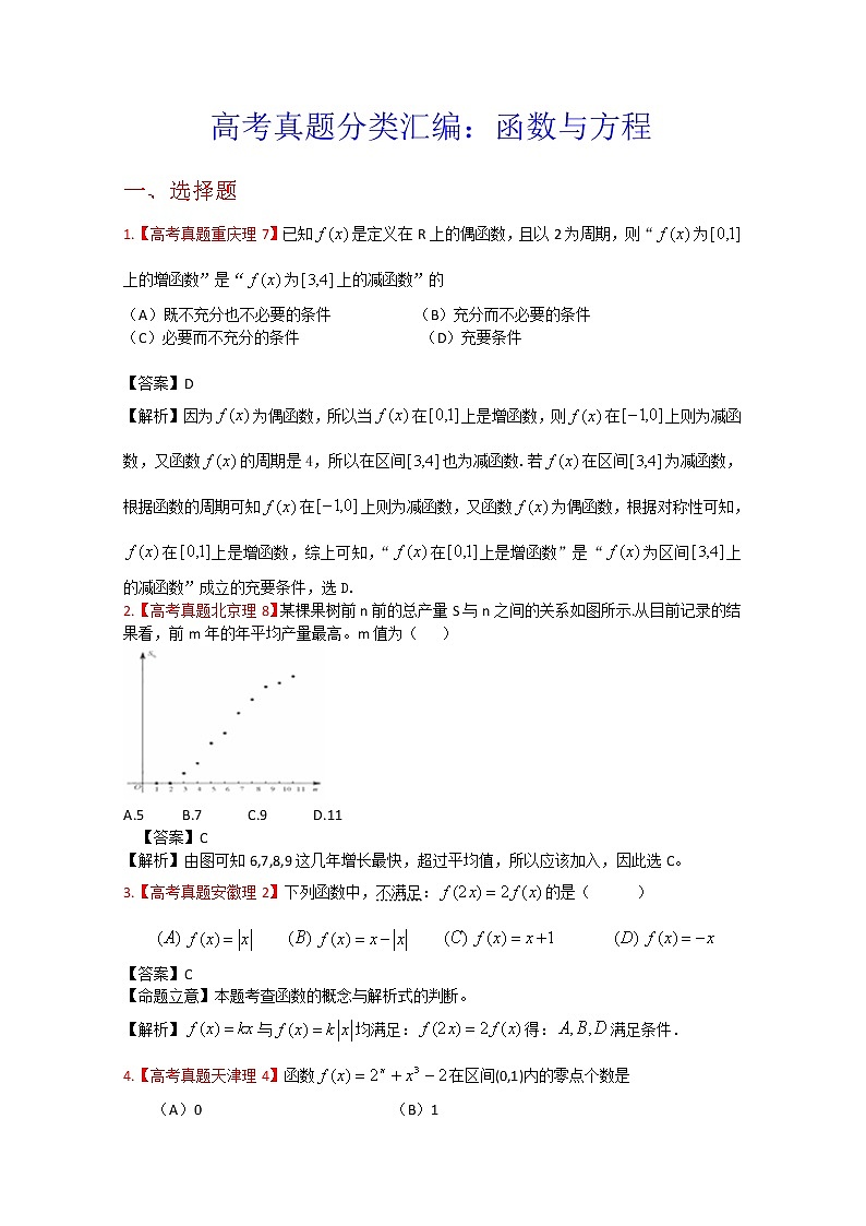 高考真题汇编——理科数学（解析版）2：函数与方程01