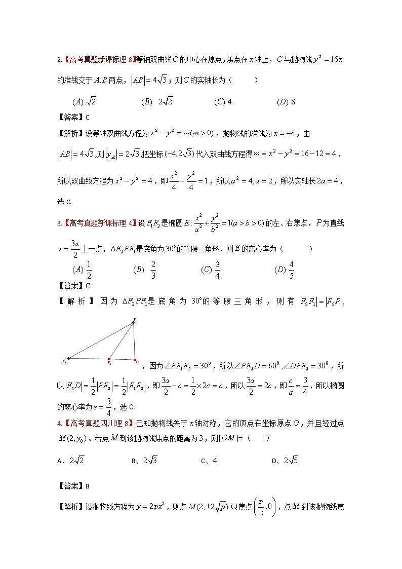 高考真题汇编——理科数学（解析版）10：圆锥曲线02