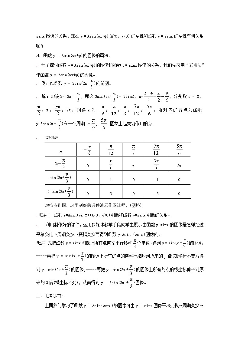 [教案精品]新课标高中数学人教A版必修四全册教案1.5函数y=Asin(ωx+φ)的图象（一）第2页