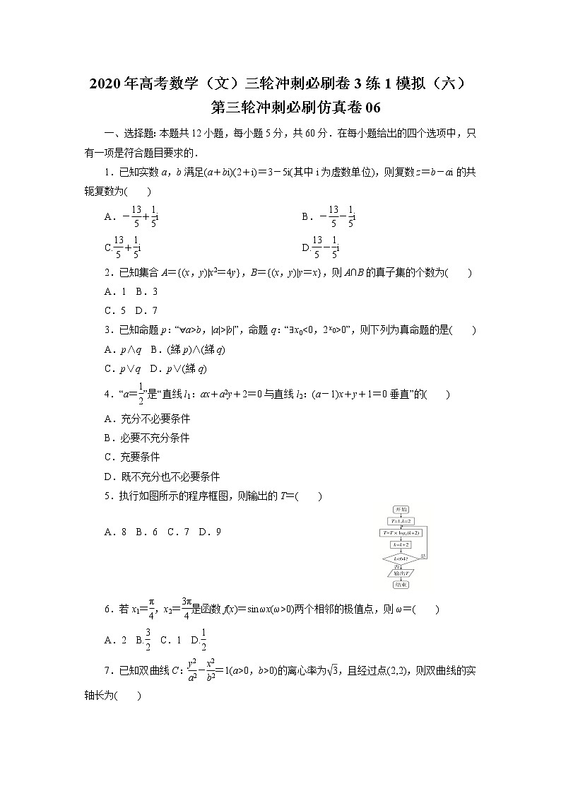 第三轮冲刺必刷仿真卷06-2020年高考数学（文）三轮冲刺必刷卷（3练1模拟）（六）01
