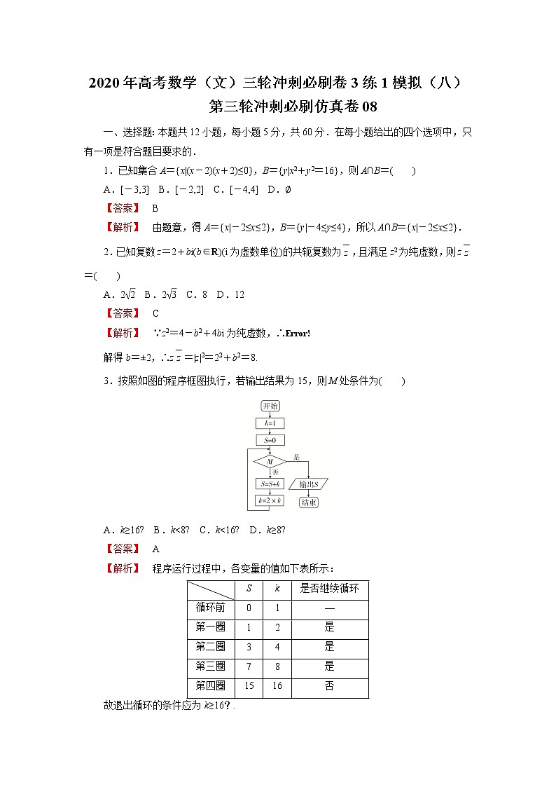 第三轮冲刺必刷仿真卷08-2020年高考数学（文）三轮冲刺必刷卷（3练1模拟）（八）01