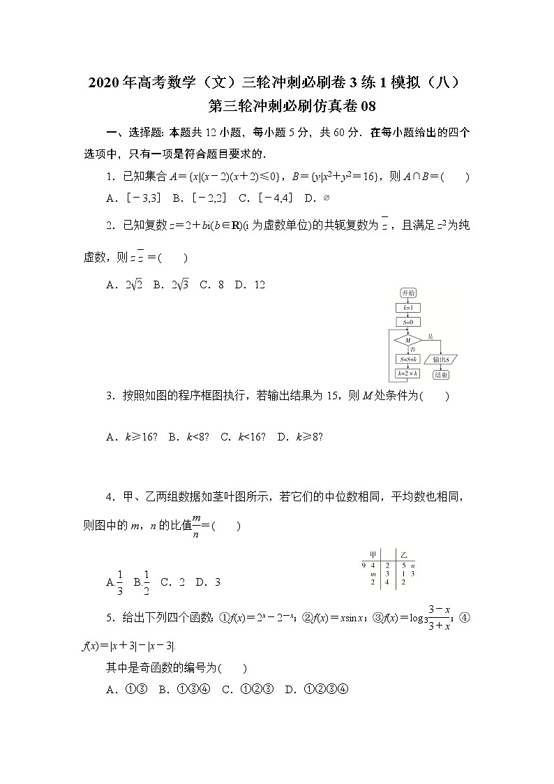 第三轮冲刺必刷仿真卷08-2020年高考数学（文）三轮冲刺必刷卷（3练1模拟）（八）01