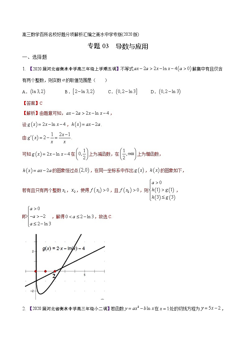 高三数学百所名校好题分项解析汇编之衡水中学专版（2020版）专题03 导数与应用（第02期）（解析版）01