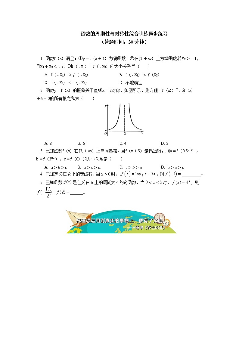 人教A版(2019)数学必修第一册专题：函数的周期性与对称性同步练习03
