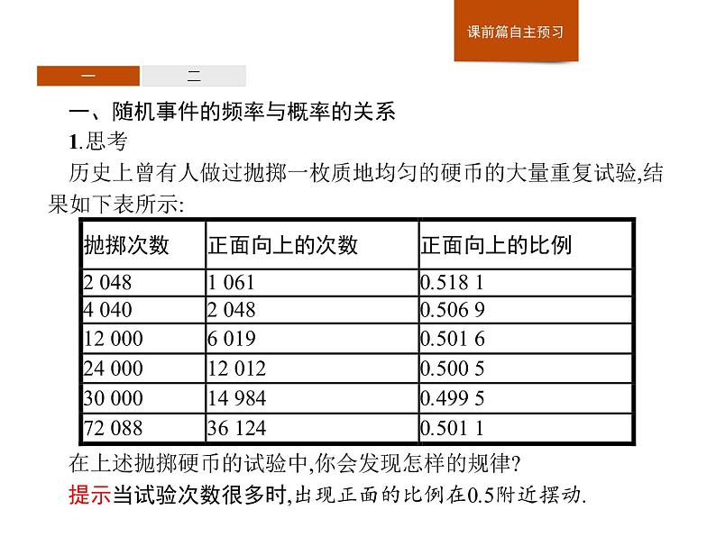 高中数学人教A版（2019）必修（第二册）10.3.1　频率的稳定性 课件PPT第3页