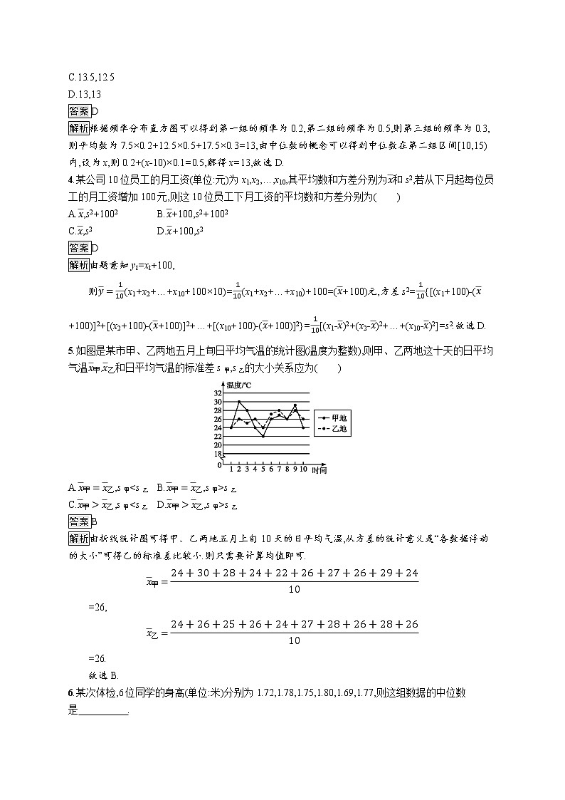 高中数学人教A版（2019）必修二：9.2.3　总体集中趋势的估计 同步练习02
