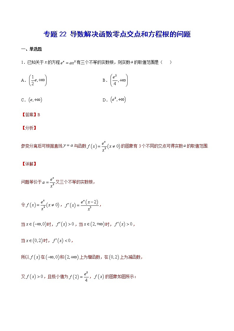 （新高考专用）2021年新高考数学难点：专题22 导数解决函数零点交点和方程根的问题01