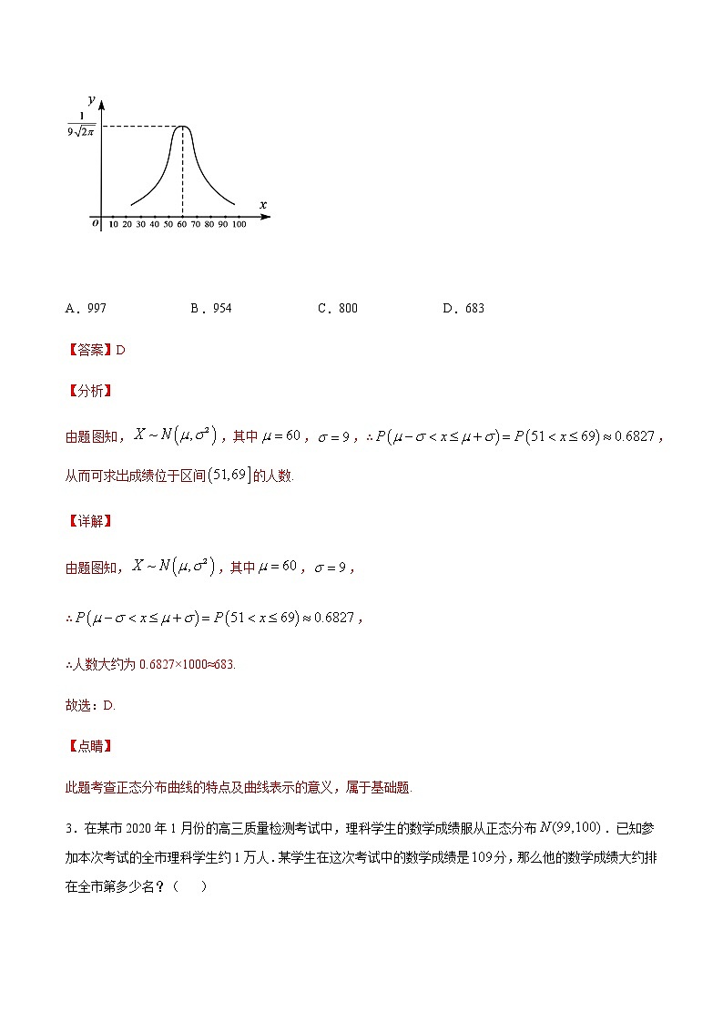 （新高考专用）2021年新高考数学难点：专题37 利用正态分布三段区间的概率值估计人数02