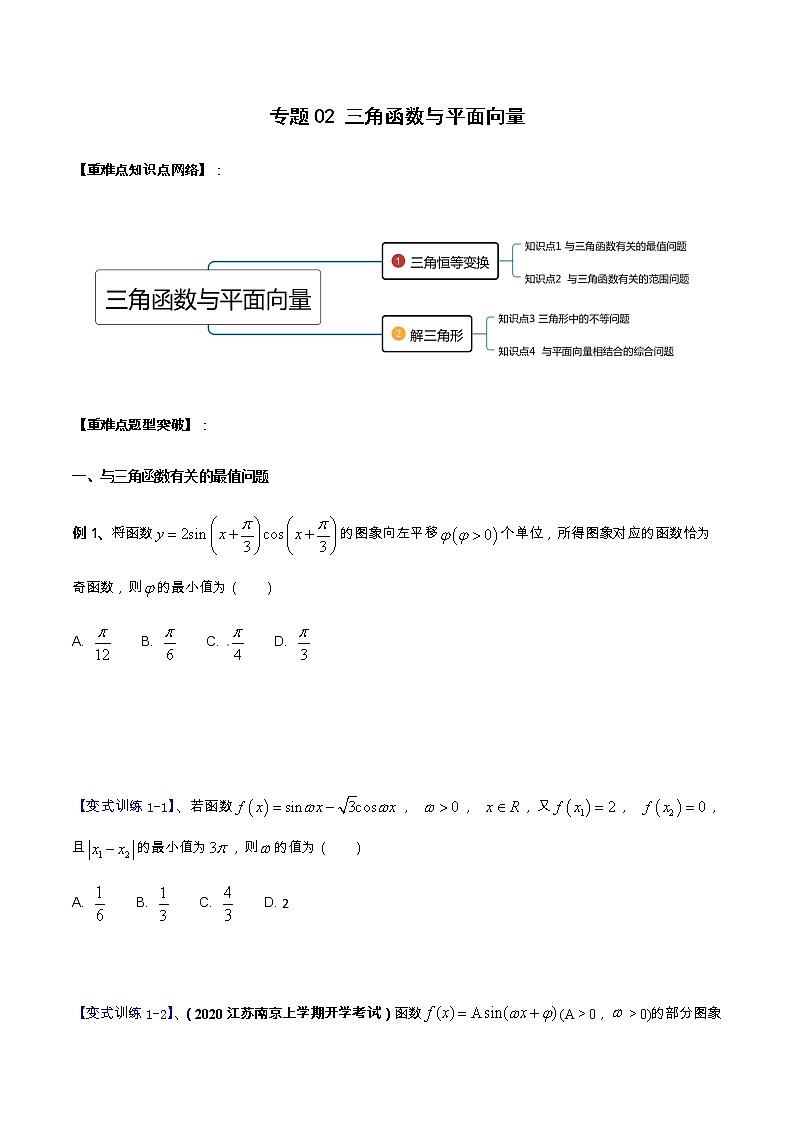 专题02 三角函数与平面向量（重难点突破）-【教育机构专用】2020-2021学年高三数学寒假辅导讲义（全国通用）01