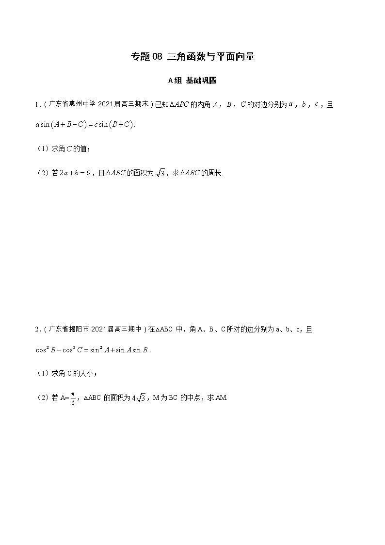 专题08 三角函数与平面向量（分层训练）-【教育机构专用】2020-2021学年高三数学寒假辅导讲义（全国通用）01