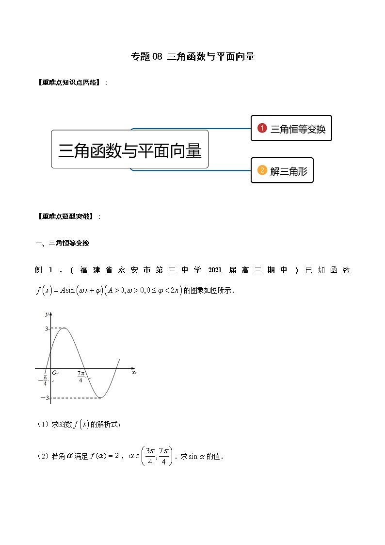 专题08 三角函数与平面向量（重难点突破）-【教育机构专用】2020-2021学年高三数学寒假辅导讲义（全国通用）01
