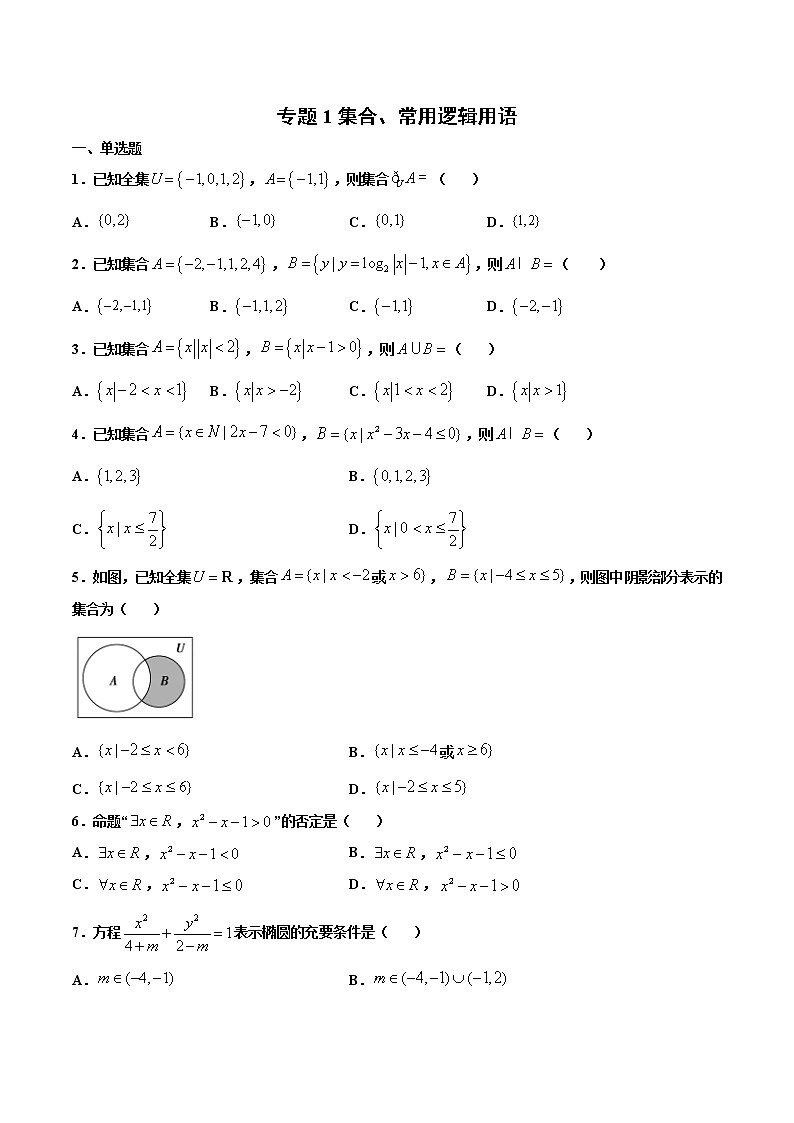 专题1 集合、常用逻辑用语-2021年高考冲刺之二轮专题精讲精析（原卷版+解析版）01