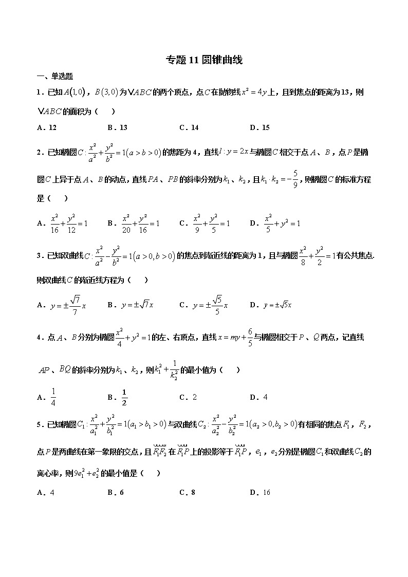 专题11 圆锥曲线-2021年高考冲刺之二轮专题精讲精析（原卷版+解析版）01