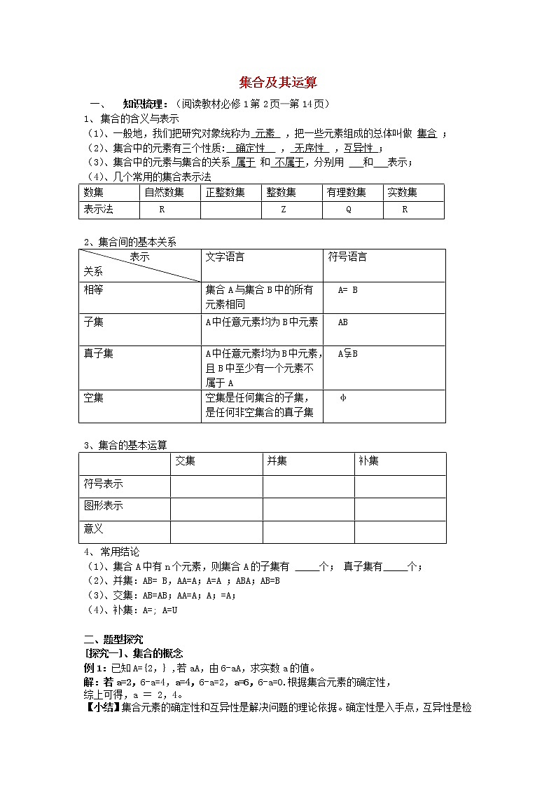 高三数学第一轮复习 集合及其运算教案 文第1页