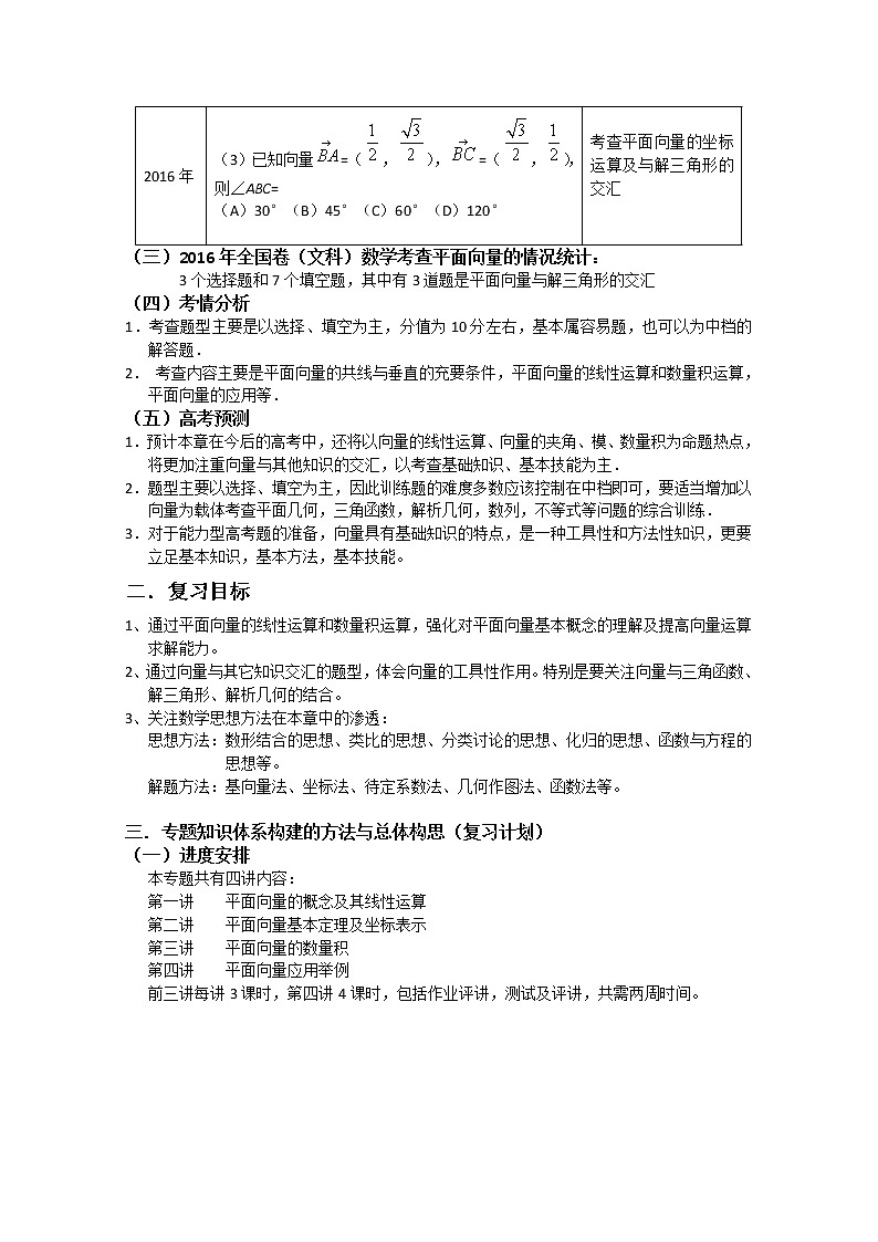 人教版高三数学一轮复习备考教学设计：平面向量的应用 罗田县育英高中02