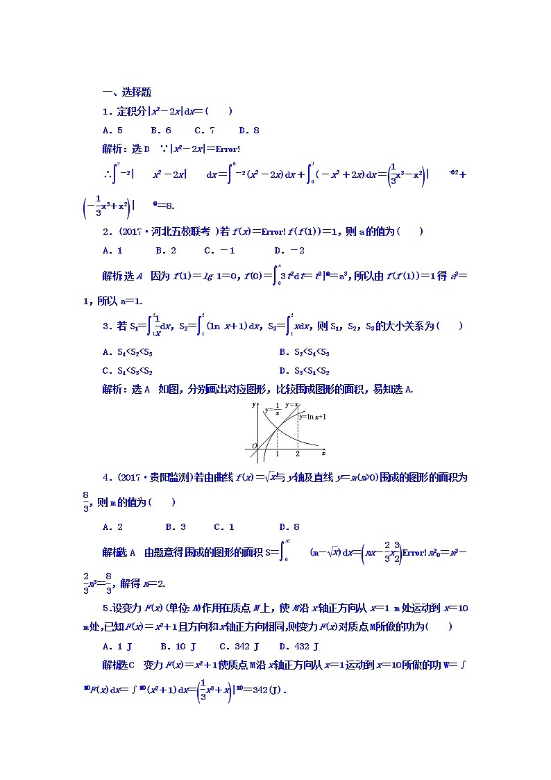 2021高考数学（理）大一轮复习习题：第四章 三角函数、解三角形 课时达标检测（十八） 定积分与微积分基本定理 word版含答案02