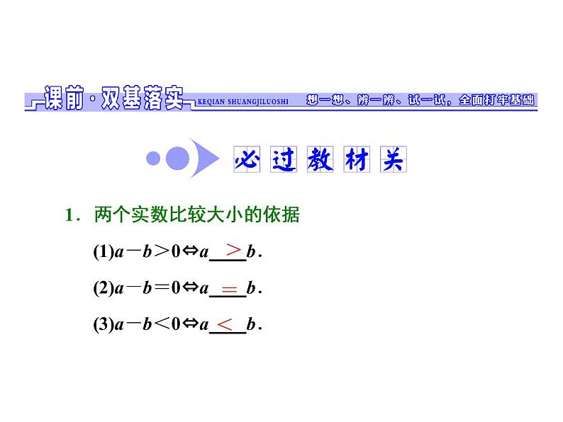 2021高考数学（文）大一轮复习课件 第六章 不等式、推理与证明 第一节 不等关系与不等式02