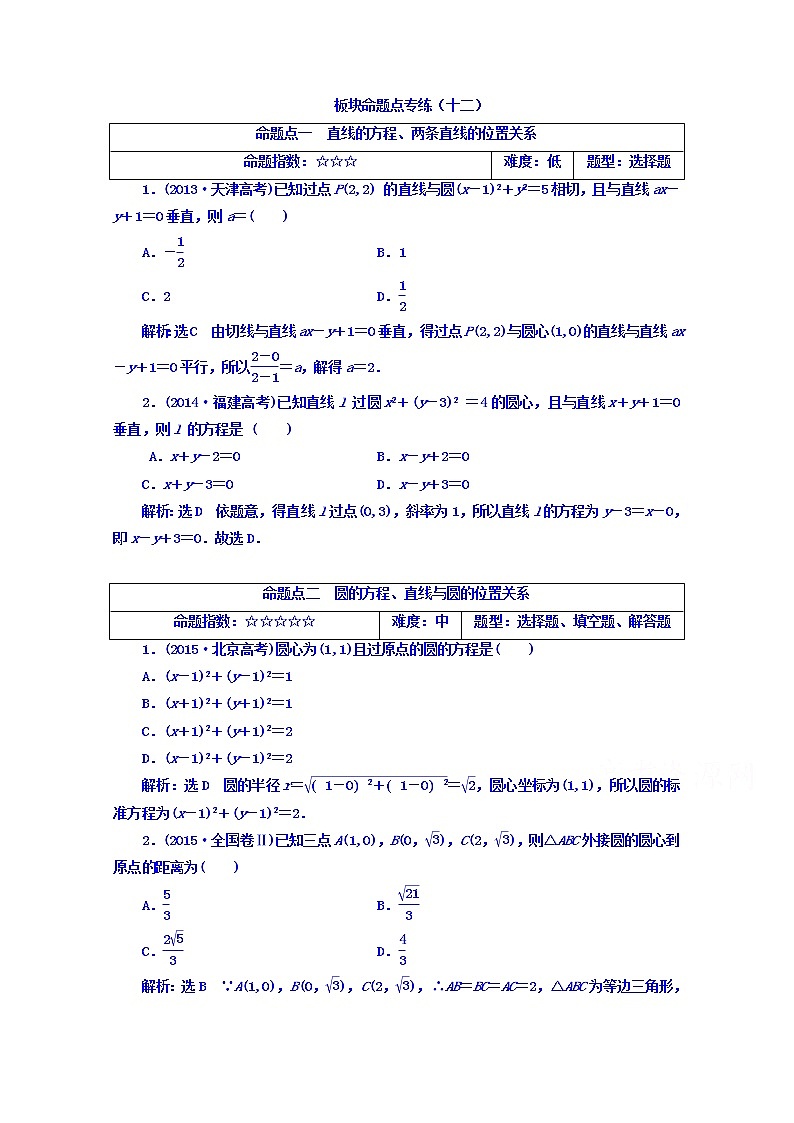 2021高考数学（文）大一轮复习习题 板块命题点专练（十二） word版含答案第1页