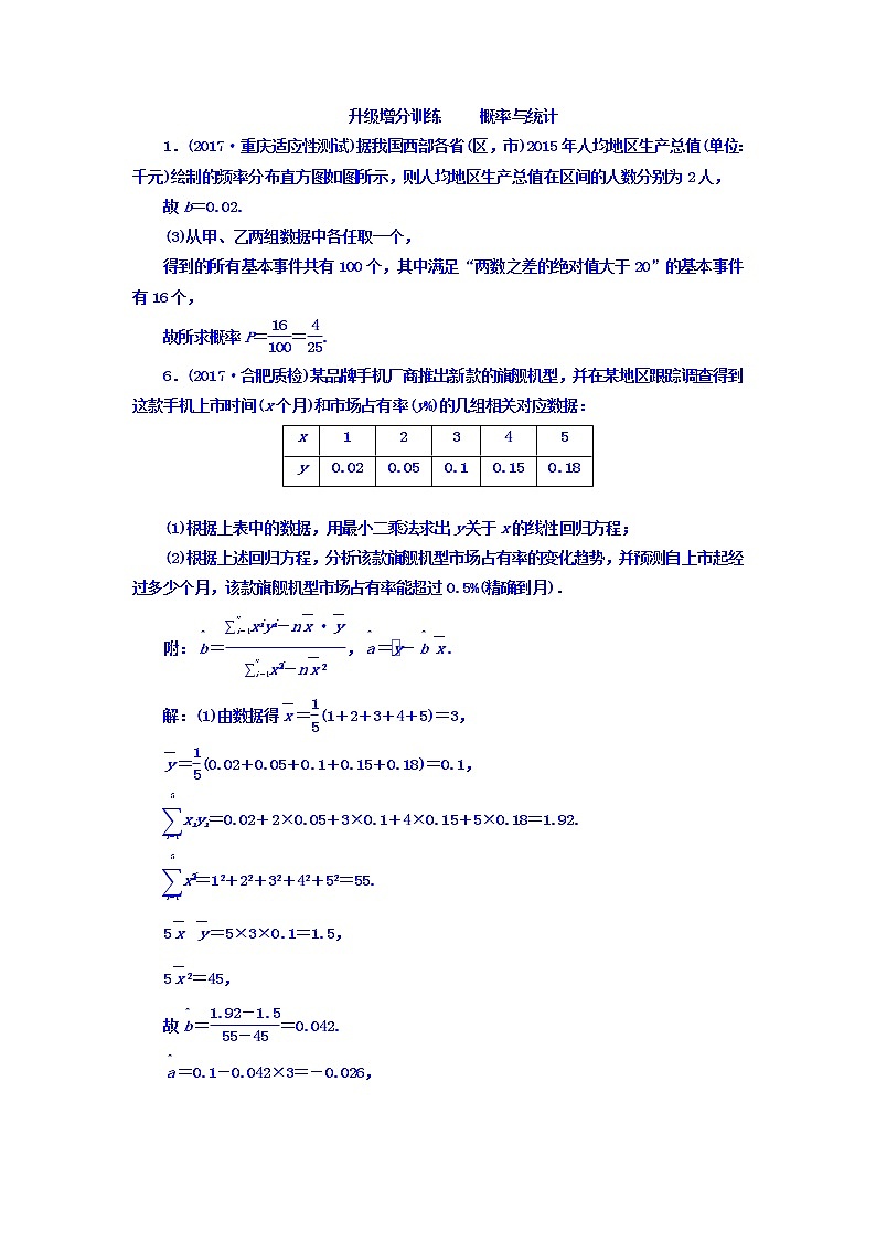 2021高考数学（文）大一轮复习习题 升级增分训练 概率与统计 word版含答案第1页