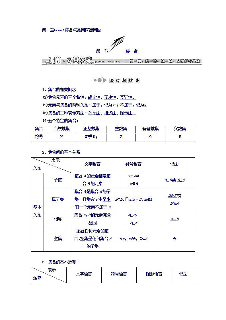 2021高考数学（文）大一轮复习习题 第一章 集合与常用逻辑用语 第一章 集合与常用逻辑用语 word版含答案01