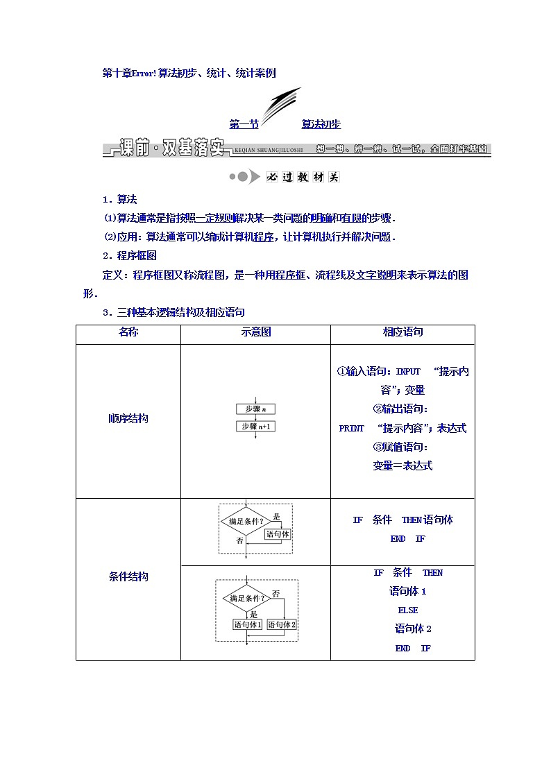 2021高考数学（文）大一轮复习习题 第十章 算法初步、统计、统计案例 第十章 算法初步、统计、统计案例 word版含答案第1页