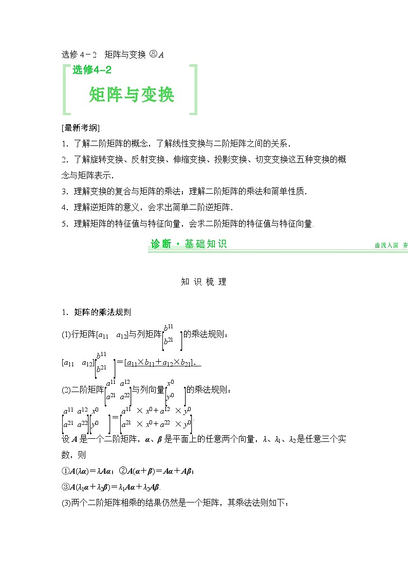 高考数学一轮细讲精练【选修4-2】矩阵与变换第1页
