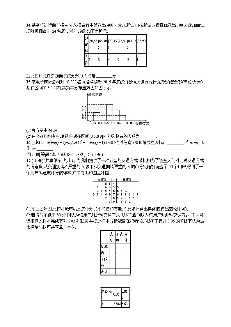单元检测卷九　统计与统计案例及计数原理03
